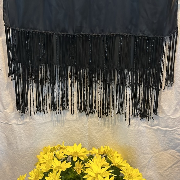 SILKY BLEND PASHMINA 22" x 78"" beaded fringed detail trim black GUC - Picture 2 of 5
